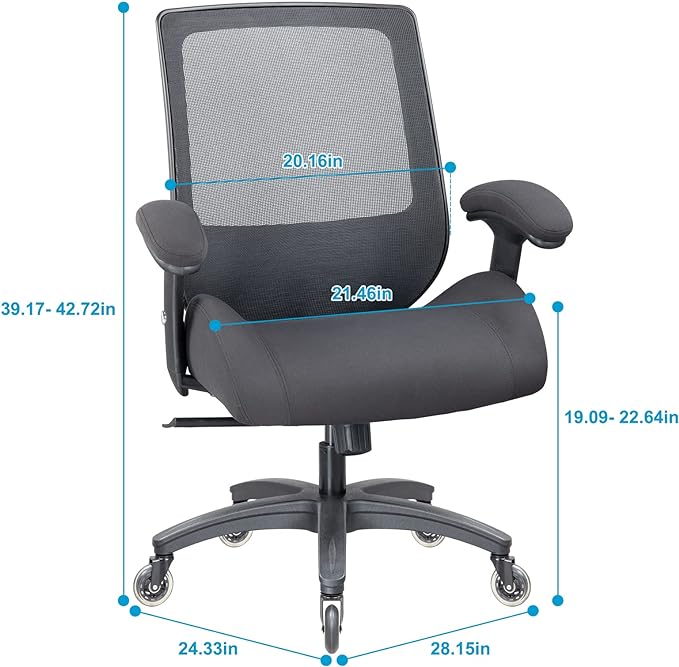 BOLISS Big and Tall 400lbs Mesh Computer Ergonomic Chair,Office Chair, Desk Chair,Height Adjustable Armrest,Lumbar Support,Swivel Computer Task Chair-Black - LeafyLoom