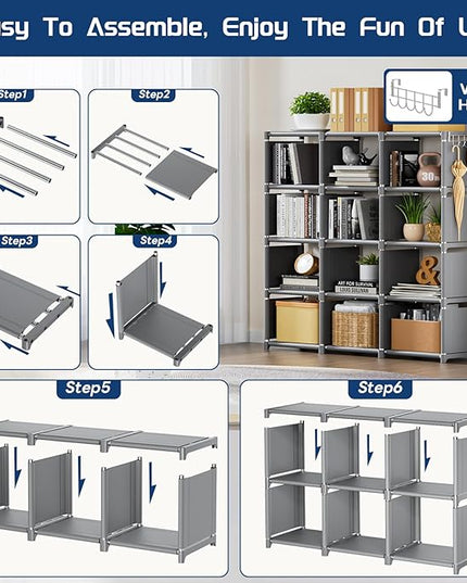 Mavivegue Book Shelf, 12 Cube Storage Organizer, DIY Bookcase, Metal Cube Bookshelf, Cubbies Closet Storage Organizer Shelves for Bedroom,Living Room,Home,Office - LeafyLoom