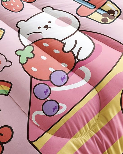 Kawaii Bear Comforter Twin,Pink Bear Comforter Set for Kids Teens Girls,3Pcs Bedding Set Printed Comforter with 2 Pillowcases,Down Alternative,Soft and Lightweight，Twin Size - LeafyLoom