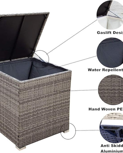 4 Piece Outdoor Furniture Set Wicker Rattan Patio Sectional Sofa with Storage Box and Table for Garden, Backyark, Porch Deck, Balcony, Grey - LeafyLoom