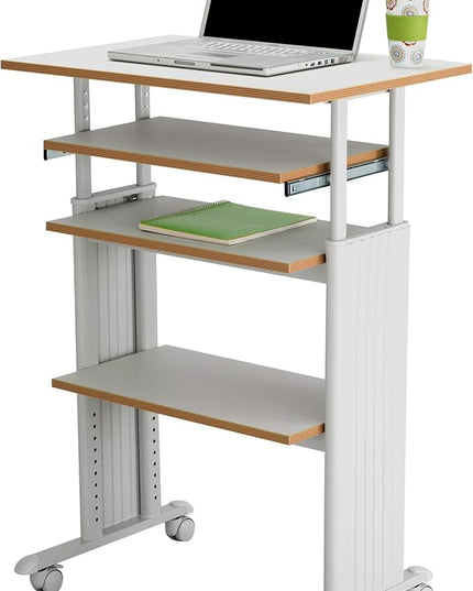 Safco Muv Adjustable-Height Desk with Keyboard Shelf, Steel Frame, Laminate Work Surface, Mobile on 4 Wheels, Powder Coat Finish - Office Desks & Workstations - LeafyLoom