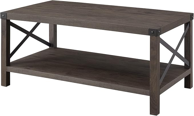 Walker Edison Sedalia Modern Farmhouse Metal-X Coffee Table, 1 Pack, Sable Grey - LeafyLoom