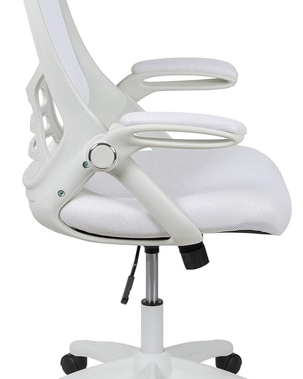 Flash Furniture Porter High-Back Swivel Office Chair with Adjustable Lumbar Support and Seat Height, Ergonomic Mesh Desk Chair with Flip-Up Armrests, White - LeafyLoom
