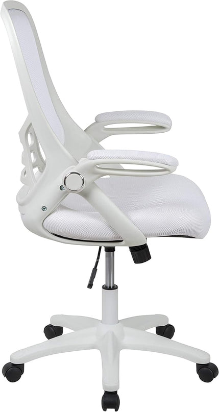 Flash Furniture Porter High-Back Swivel Office Chair with Adjustable Lumbar Support and Seat Height, Ergonomic Mesh Desk Chair with Flip-Up Armrests, White - LeafyLoom
