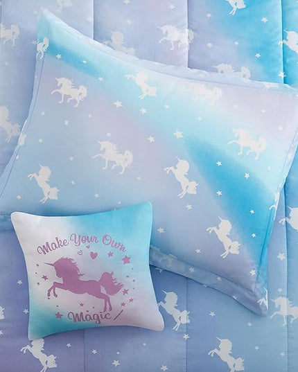 KALEIDOSPACE Kids Full Comforter Sets for Girls, Glow in The Dark Unicorn Full Size Bedding Sets -4 Pieces Lightweight Bed in A Bag - LeafyLoom