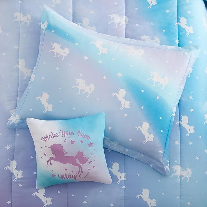 KALEIDOSPACE Kids Full Comforter Sets for Girls, Glow in The Dark Unicorn Full Size Bedding Sets -4 Pieces Lightweight Bed in A Bag - LeafyLoom