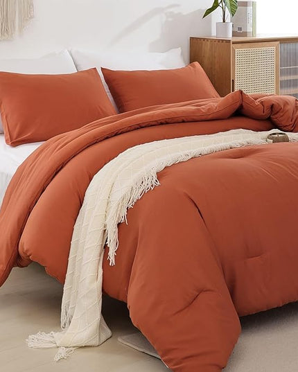 ROSGONIA King Size Comforter Set Burnt Orange,3pcs(1 Terracotta Comforter & 2 Pillowcases) Lightweight Boho Rust Fall Bedding Blanket All Season Quilt - LeafyLoom