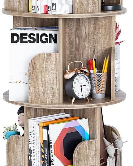 Nisorpa 4 Tier Rotating Bookshelf, 360° Revolving Bookcase Wood Rotating Stackable Shelves Floor-Standing Storage Display Rack Used in Bedrooms Living Rooms Study Office (52"x18"x18") - LeafyLoom