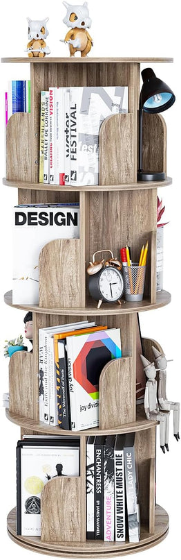 Nisorpa 4 Tier Rotating Bookshelf, 360° Revolving Bookcase Wood Rotating Stackable Shelves Floor-Standing Storage Display Rack Used in Bedrooms Living Rooms Study Office (52"x18"x18") - LeafyLoom