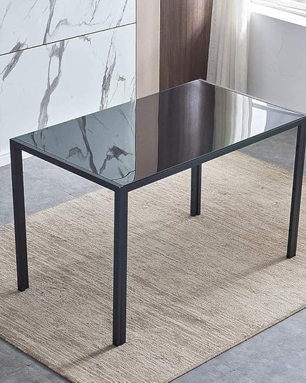 MLM-17429-6-BK-SET 7 Piece Modern Glass Dining Table Set, Elegant Style Anti Dirt-51.2" X 27.6" X 29.5 ", Black - LeafyLoom