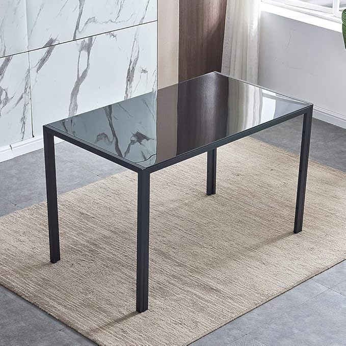 MLM-17429-6-BK-SET 7 Piece Modern Glass Dining Table Set, Elegant Style Anti Dirt-51.2" X 27.6" X 29.5 ", Black - LeafyLoom