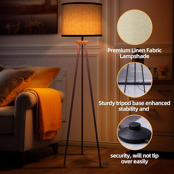 Tripod Floor Lamp, Mid Century Standing Lamp, Modern Design Studying Light for Living Room, Bedroom, Study Room and Office - LeafyLoom