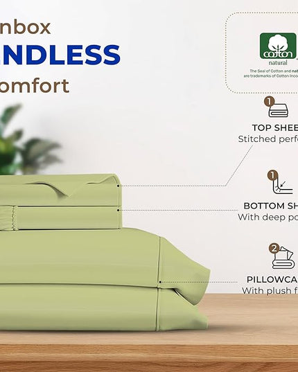 THREAD SPREAD 600 Thread Count Sheets Queen - 100% Egyptian Cotton Sheets Queen Size, 4 PC Luxury Sheets Queen Size, Soft, Cooling, Extra Long Staple 16" Deep Pocket Queen Bed Sheet Set - Sage Green - LeafyLoom
