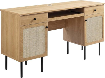 Modway Chaucer Modern Wood Grain Computer Office Desk, Oak - LeafyLoom