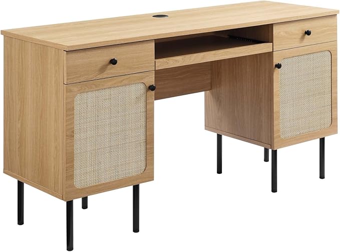 Modway Chaucer Modern Wood Grain Computer Office Desk, Oak - LeafyLoom