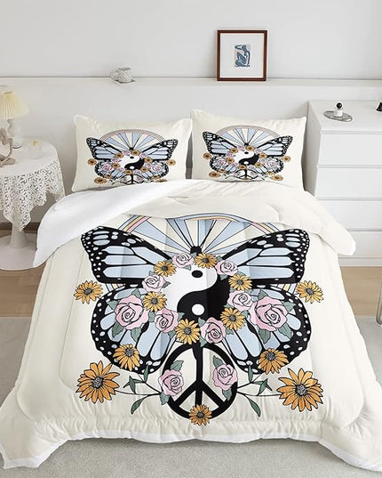 CVHOUSE Butterfly Bedding Set,Butterfly Comforter King,Butterfly Comforter Set for Girls Kids Teens,Butterflies Quilt Set with 1 Comforter and 2 Pillow Cases- 3 Piece - LeafyLoom