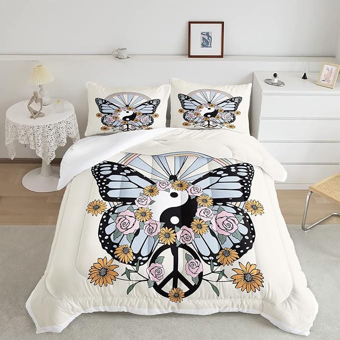 CVHOUSE Butterfly Bedding Set,Butterfly Comforter Twin,Butterfly Comforter Set for Girls Kids Teens,Butterflies Quilt Set with 1 Comforter and 2 Pillow Cases- 3 Piece - LeafyLoom