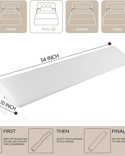Bed Wedge Pillow,Headboard Pillow,Mattress Wedge,Close The Gap (0-8") Between Your Mattress and Headboard,Bed Gap Filler (White, Full) - LeafyLoom