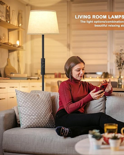 【Upgraded】 Floor Lamps for Living Room, Modern Floor Lamp with Remote Control, Dimmable Colors Temperature Standing Lamp Foot Switch, 9W LED Bulb Tall Lamps for Bedroom Office Kid Room - LeafyLoom