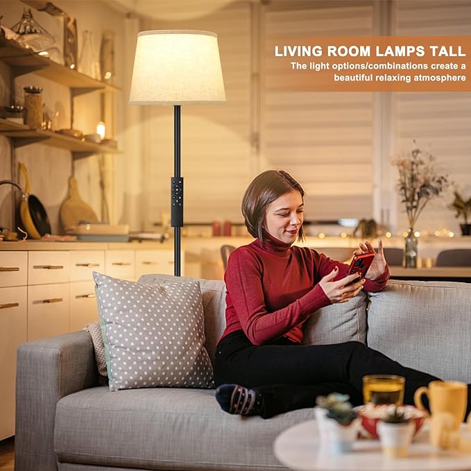 【Upgraded】 Floor Lamps for Living Room, Modern Floor Lamp with Remote Control, Dimmable Colors Temperature Standing Lamp Foot Switch, 9W LED Bulb Tall Lamps for Bedroom Office Kid Room - LeafyLoom