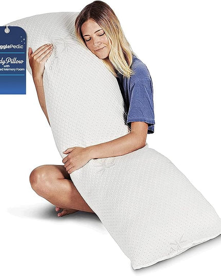 Snuggle-Pedic Body Pillow for Adults - White Pregnancy Pillows w/Shredded Memory Foam - Firm Maternity Side Sleeper Pillow for Adults - Long Cuddle Pillow for Bed - 20x54 Full Body Pillow - LeafyLoom