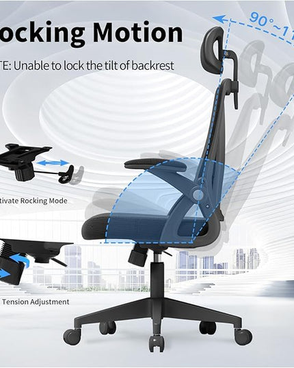 Ergonomic Office Chair, Mid Back Desk Chair with Adjustable Height, Swivel Chair with Flip-Up Arms and Lumbar Support, Breathable Mesh Computer Chair with Headrest (Black) - LeafyLoom