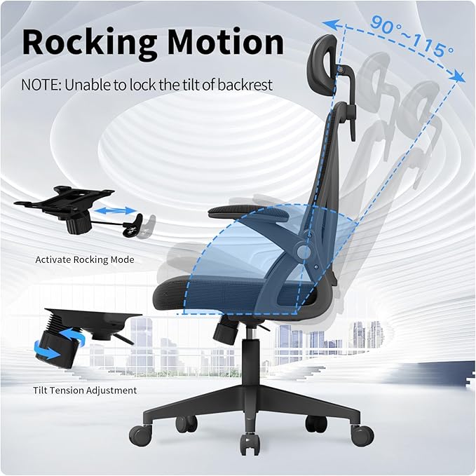 Ergonomic Office Chair, Mid Back Desk Chair with Adjustable Height, Swivel Chair with Flip-Up Arms and Lumbar Support, Breathable Mesh Computer Chair with Headrest (Black) - LeafyLoom