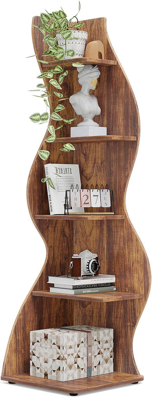 Small Corner Shelf, Modern 5-Tier Wall Corner Bookshelf, Stylish Bookcase Storage Rack for Small Space,Living Room. Bedroom - LeafyLoom
