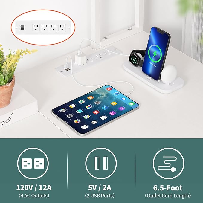 Yoobure L Shaped Desk Gaming Desk with LED Strip & Power Outlet, Reversible L-Shaped Computer Desk with Storage Shelf & Drawer, Corner Desk with Storage Bag, 2 Person Home Office Desk, White - LeafyLoom