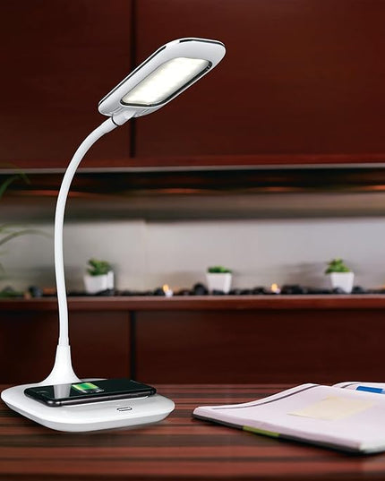 OttLite Prevention LED Desk Lamp with Wireless Charging - Designed to Reduce Eyestrain - Adjustable Flexible Neck, 3 Color Modes & Touch Controls - Crafting, Office Work, Reading & Studying - LeafyLoom