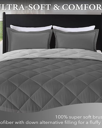 downluxe Twin Comforter Set - Charcoal and Grey Twin Comforter, Soft Bedding Sets for All Seasons -2 Pieces - 1 Comforter (66"x92") and 1 Pillow Sham(20"x26") - LeafyLoom
