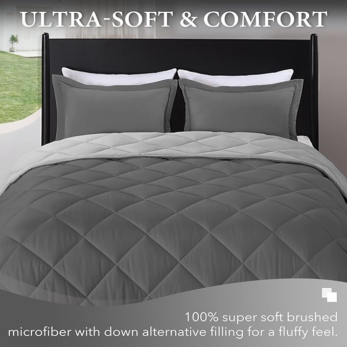 downluxe Twin Comforter Set - Charcoal and Grey Twin Comforter, Soft Bedding Sets for All Seasons -2 Pieces - 1 Comforter (66"x92") and 1 Pillow Sham(20"x26") - LeafyLoom