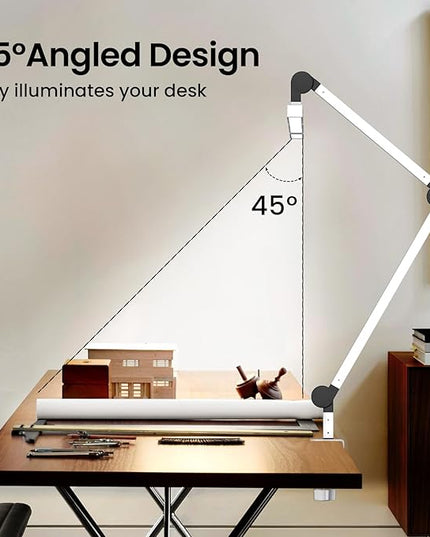 Led Desk Lamp for Home Office, Ultra Bright Touch-Dimming Architect Table Lamp with Clamp, 24W Adjustable Foldable Three Swing Arm Eyecare Led Desk Light with Infrared Sensor -White - LeafyLoom