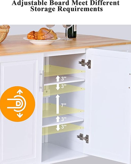 soges Mobile Kitchen Island with Storage and Drop Leaf on Wheels, Rolling Kitchen Island Table Cart with 3 Drawers and Large Storage Cabinets, Spacious Desktop, Adjustable Shelves, White - LeafyLoom