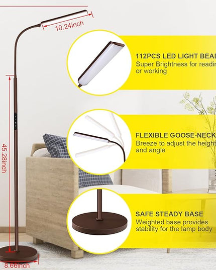 Dimunt LED Floor Lamp, Bright 15W Floor Lamps for Living Room, Adjustable 3000K-6000K & Brightness Standing Lamp with Remote & Touch Control, Reading Floor Lamps with 1H Timer for Home Office-Brown - LeafyLoom