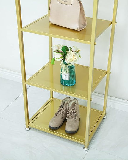 Gold Shelf, Gold Bookcase, 5-Tier Bookshelf Shoe Purse Handbag Rack Shelving Unit Etagere Tall Narrow Metal Corner Shelf Boutique Display Storage Retail Commercial Stand(19.7x15.7x63) - LeafyLoom