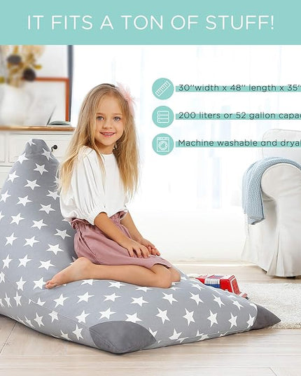 Aubliss Stuffed Animal Storage Bean Bag Chairs Cover, 50"x 35" Extra Large Bean Bags Chair for Kids & Adults, Beanbag Toy Storage for Boys Girls - Premium Cotton Canvas Grey Star - LeafyLoom