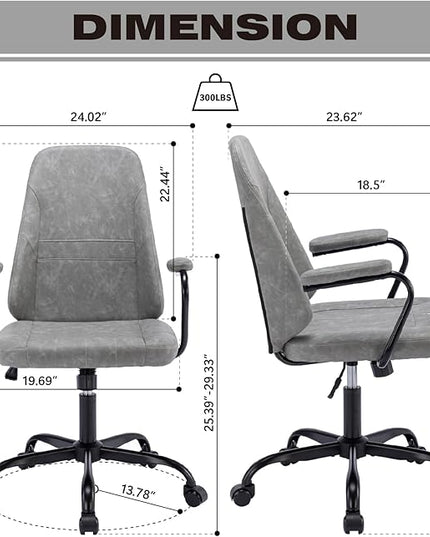 Executive Office Chair, Home Office Desk Chair, Mid Back PU Leather Desk Chair, 360° Swivel Computer Chair, Height Adjustable Tilt Vanity Task Chair for Office, Reading Meeting Room - LeafyLoom