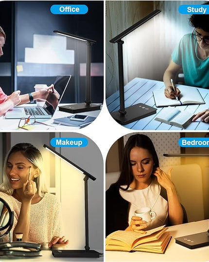 LED Desk Lamp for Home Office, Desk light Dimmable Eye-caring Reading with 5 Lighting & 5 Brightness Level, Table Light Touch Control Foldable Table Lamp for Bedside Office Study Reading Work - LeafyLoom