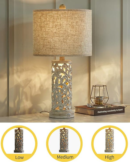 OYEARS 3-Way Dimmable 22'' USB A+C Touch Control Table Lamp with Nightlight for Living Room Bedroom Farmhouse Bedside Nightstand Lamps (Bulb Included) - LeafyLoom