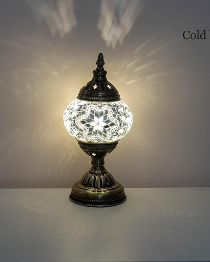 Turkish Mosaic Lamp Bohemian Tiffany Style Stained Glass Bedside Lamp for Bedroom (White) - LeafyLoom