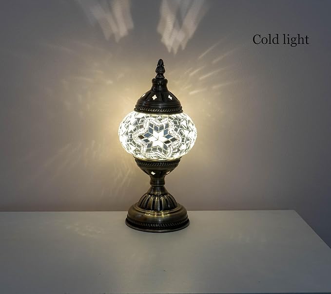 Turkish Mosaic Lamp Bohemian Tiffany Style Stained Glass Bedside Lamp for Bedroom (White) - LeafyLoom