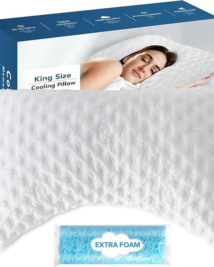 Cooling Side Sleeper Pillow for Neck and Shoulder Pain Relief, Curved Bed Pillow Shredded Memory Foam Pillows for Sleeping, Adjustable Contour Pillow with Washable Cover Bamboo Rayon Pillow, King Size - LeafyLoom