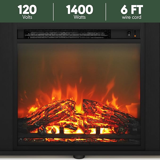 Furinno Jensen Open Storage Fireplace Entertainment Center for TV up to 70 Inch with Stainless Steel Tubes, Americano/Chrome - LeafyLoom