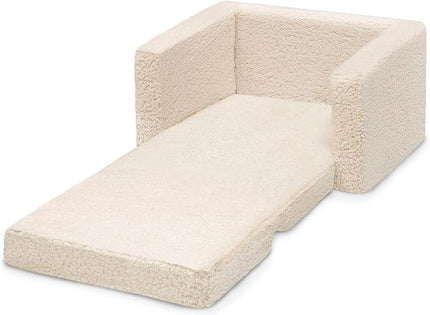 Delta Children Cozee Flip-Out Sherpa 2-in-1 Convertible Chair to Lounger for Kids, Cream - LeafyLoom