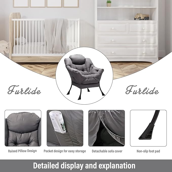 Lazy Chair with Ottoman, Modern Chair with Folding Footrest, Lounge Accent Chair, Comfortable Reading Chair, Oversized Armchairs for Bedroom, Study, Living Room, Courtyard (Dark Grey) - LeafyLoom