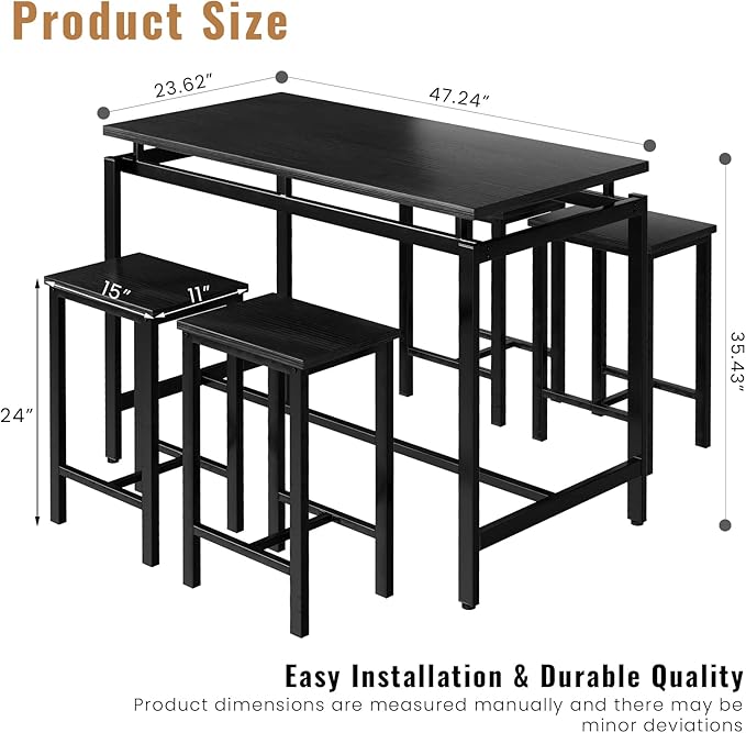 DKLGG Dinner Table Set for 4, Modern Kitchen Table and Chairs for 4 Wooden Top and Adjustable Metal Legs, Small Dining Room Table Set 5 Pieces Compact Design for Small Space - LeafyLoom