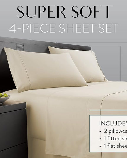 Danjor Linens Twin XL Sheets - Hotel Luxury Essentials Bedding - 4 pc Soft Bedding & Pillowcases Set with Deep Pockets - Breathable Bed Sheets, Wrinkle Free - Cream Sheets - LeafyLoom