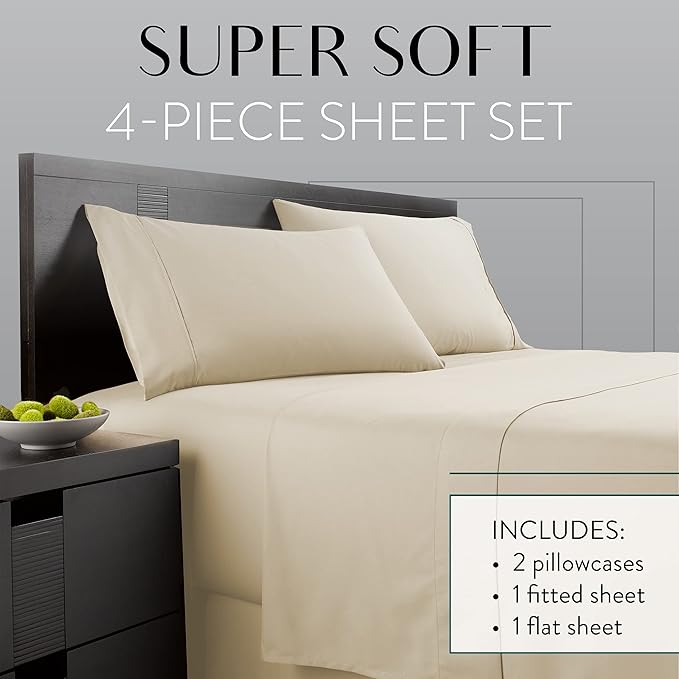 Danjor Linens Twin XL Sheets - Hotel Luxury Essentials Bedding - 4 pc Soft Bedding & Pillowcases Set with Deep Pockets - Breathable Bed Sheets, Wrinkle Free - Cream Sheets - LeafyLoom