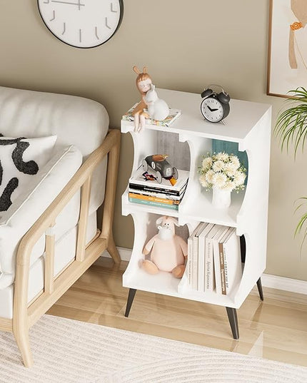 4 Cube Bookcase,White Open Cube Small Bookshelf Circle Arc Storage Shelf Display Cabinet Organizer,2 Tiers Modern Wooden Bookcase with Cubby Storage for Living Room,Bedroom,Office - LeafyLoom